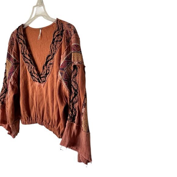 Free People S Cross Country Boho Embroidered Sienna Bell-Sleeve Top - Picture 11 of 12
